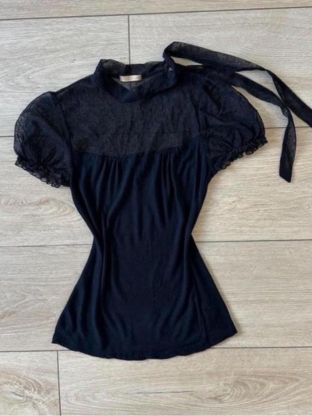 2000s Blair Waldorf gossip girl Black Babydoll Top with Tie Back